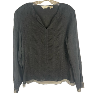 EUC J. Jill Embroidered Lace Sheer Black Blouse Medium